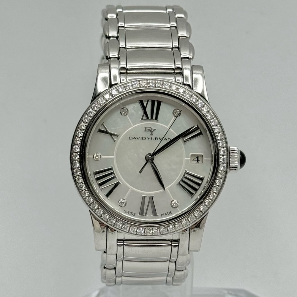 David Yurman 34mm Quartz Diamond Bezel Watch with White Mother Of Pearl Dial